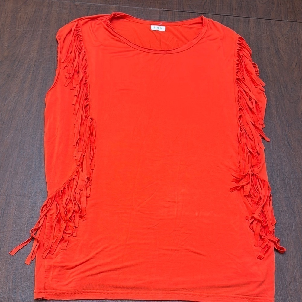 Pol Orange fringed no sleeve tank top